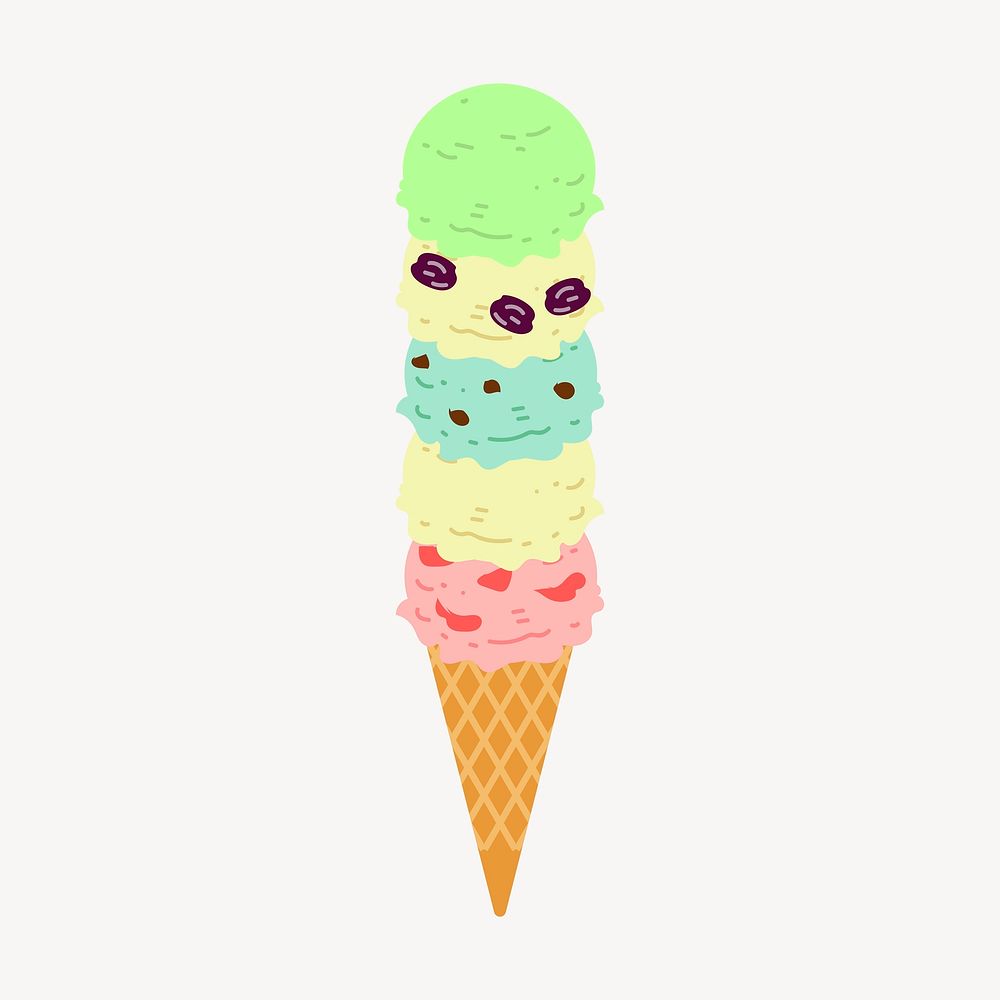 Ice-cream cone sticker, dessert illustration psd. Free public domain CC0 image.