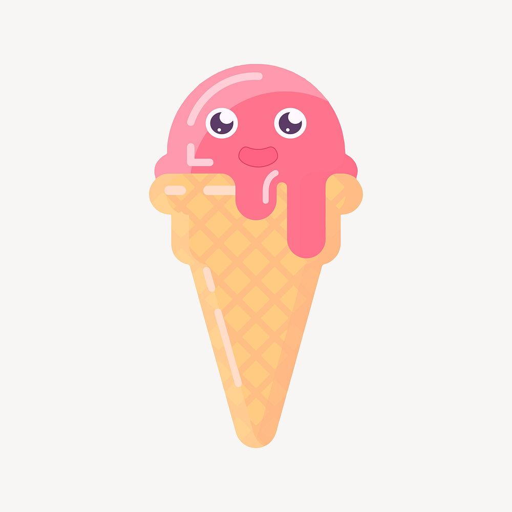 Strawberry ice-cream sticker, dessert illustration psd. Free public domain CC0 image.