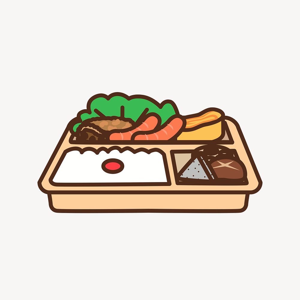 Japanese bento sticker, Asian food illustration psd. Free public domain CC0 image.