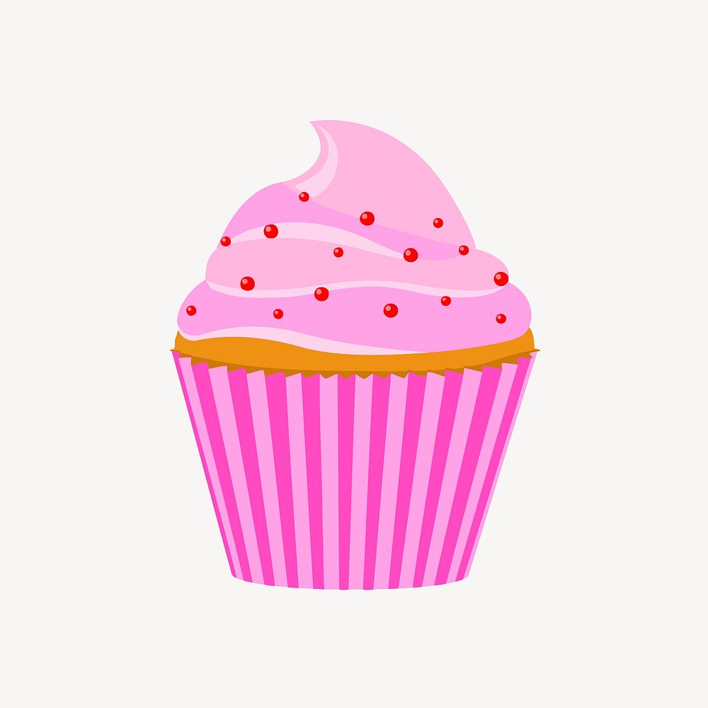Strawberry cupcake sticker, cute dessert illustration psd. Free public domain CC0 image.