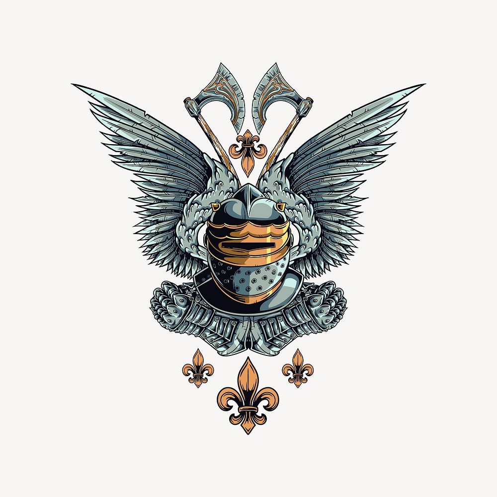 Knight crest sticker, vintage illustration psd. Free public domain CC0 image.