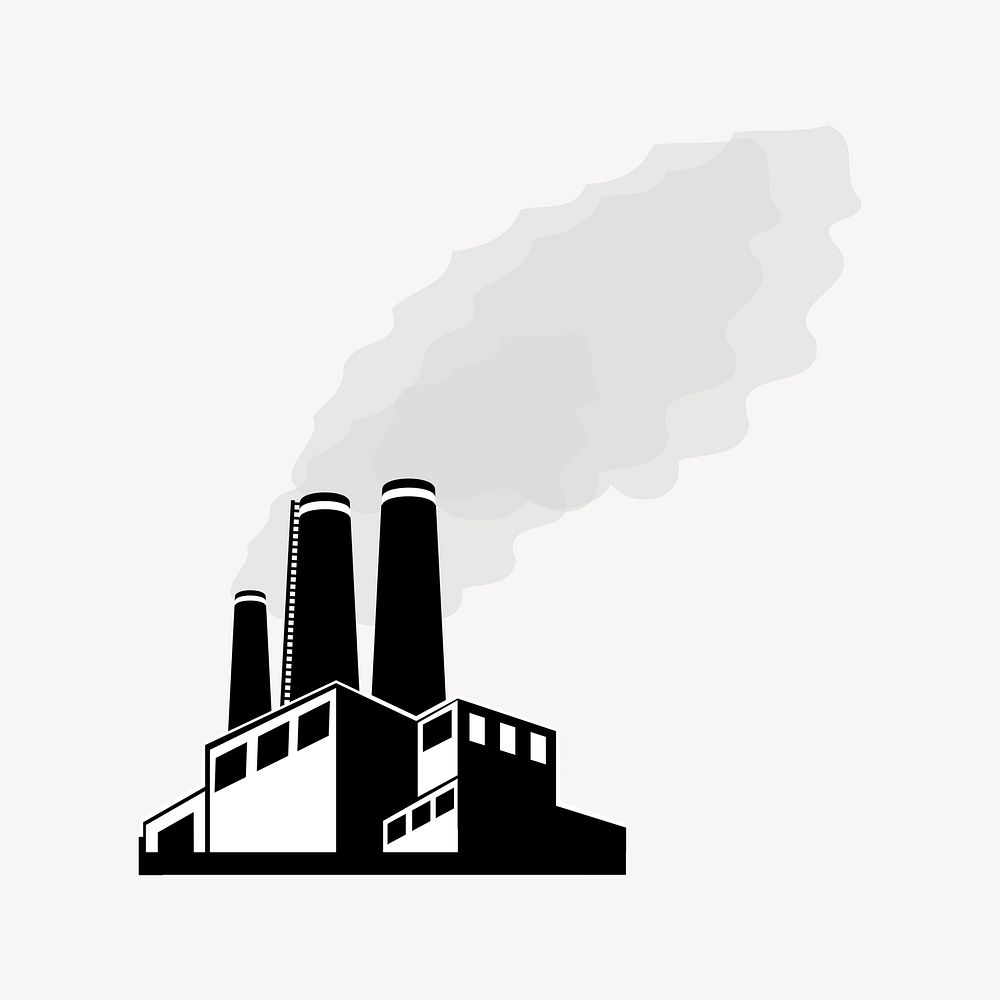 Factory building sticker, pollution illustration psd. Free public domain CC0 image.
