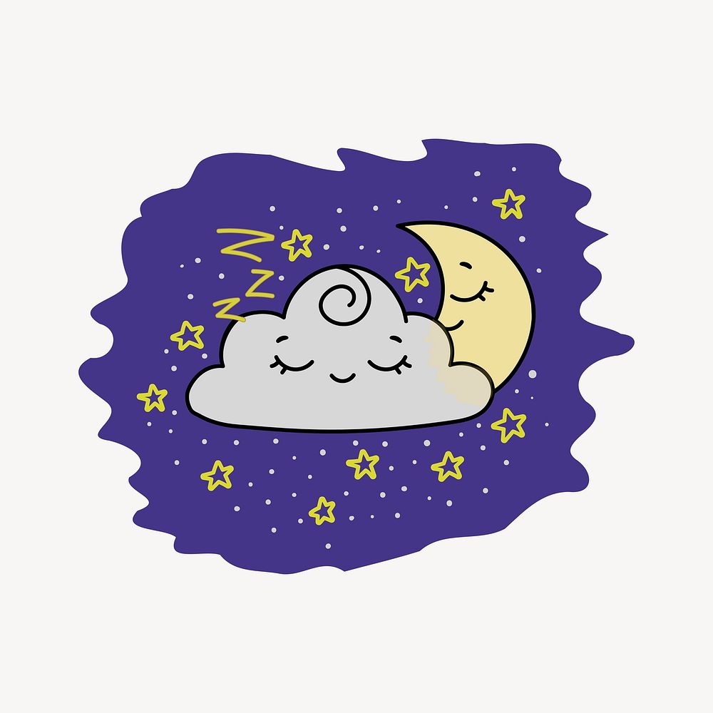 Sleeping cloud and moon sticker, cartoon illustration vector. Free public domain CC0 image.