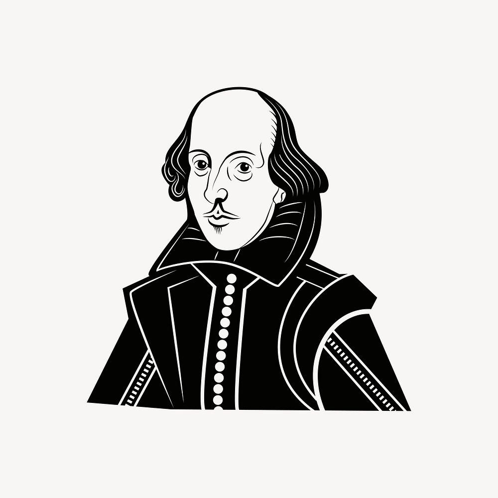 William Shakespeare sticker, portrait illustration vector. Free public domain CC0 image.