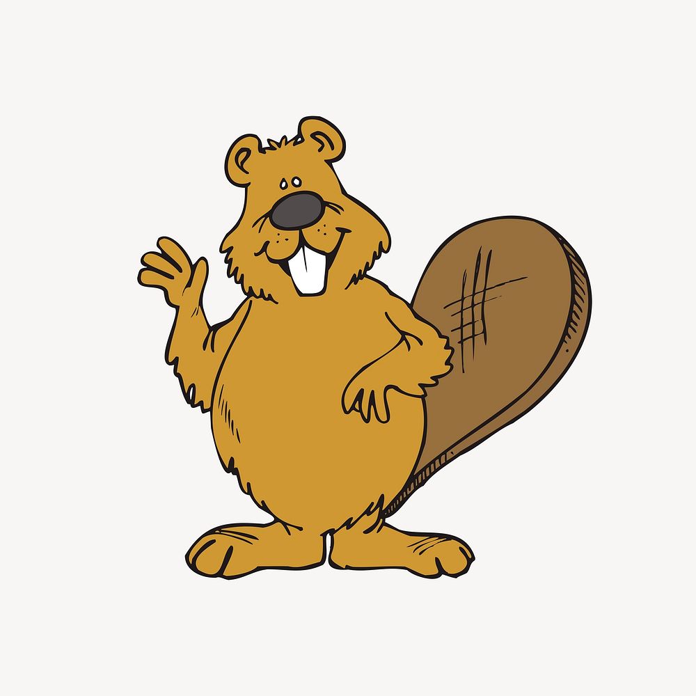 Waving beaver clipart, animal cartoon illustration. Free public domain CC0 image.