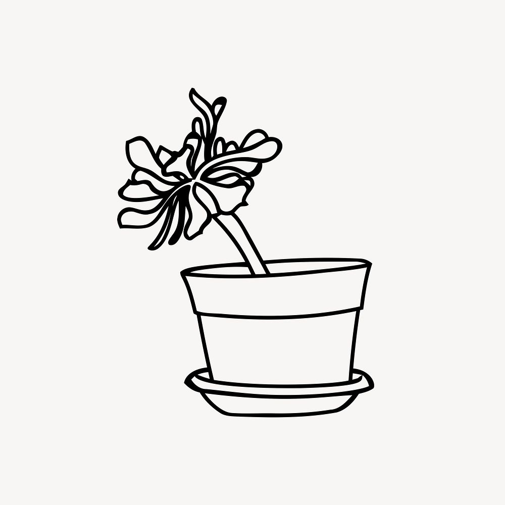 Potted flower drawing, plant illustration psd. Free public domain CC0 image.