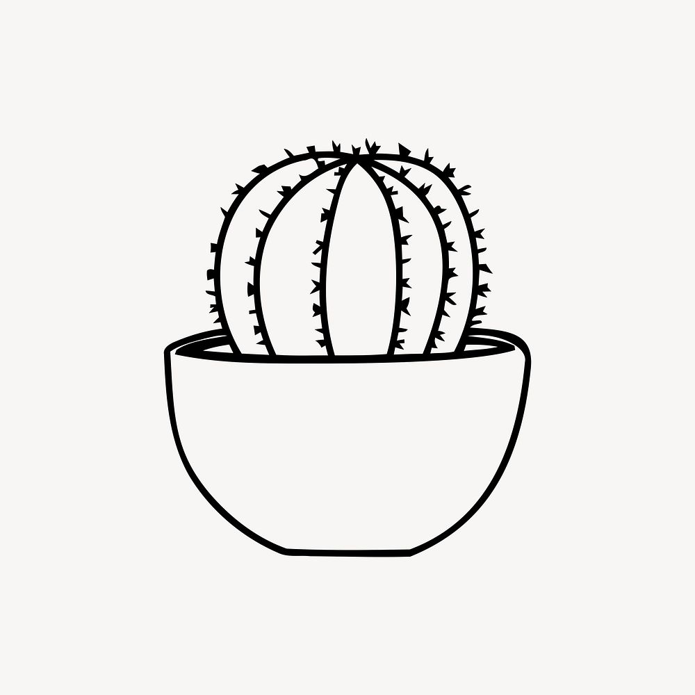 Potted cactus drawing, houseplant illustration. Free public domain CC0 image.