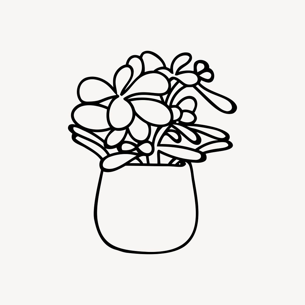Potted flower drawing, house plant illustration vector. Free public domain CC0 image.