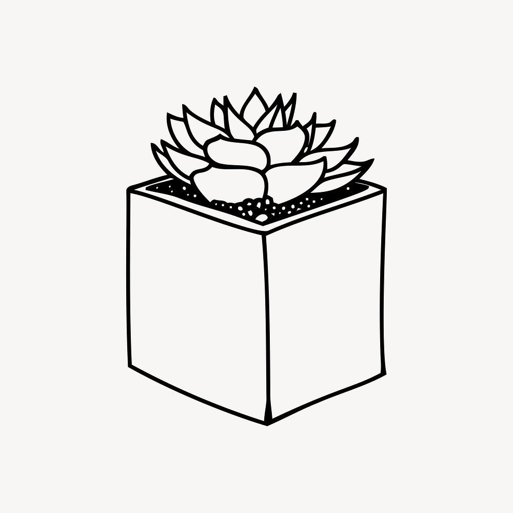 Potted succulent drawing, plant illustration psd. Free public domain CC0 image.