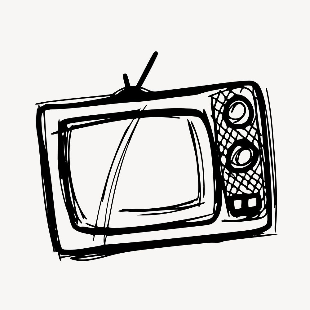 Retro television drawing, object illustration psd. Free public domain CC0 image.