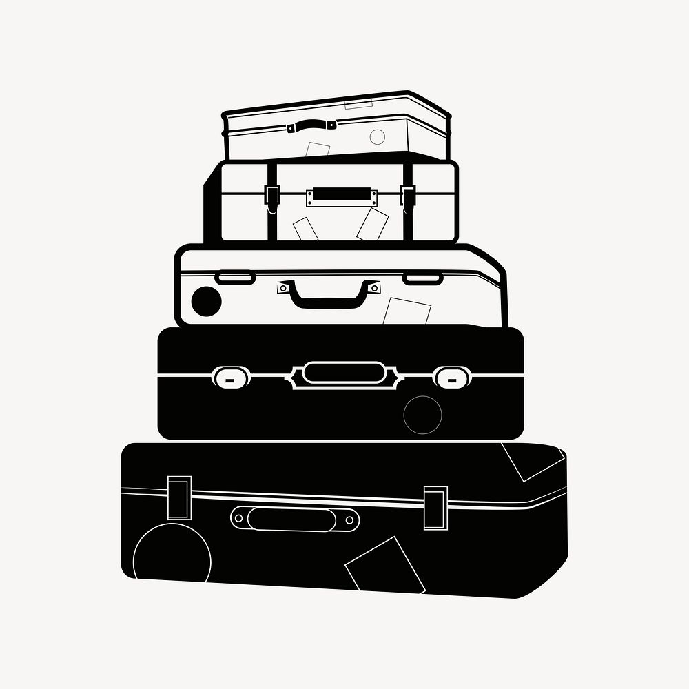 Stacked luggages drawing, object illustration. Free public domain CC0 image.
