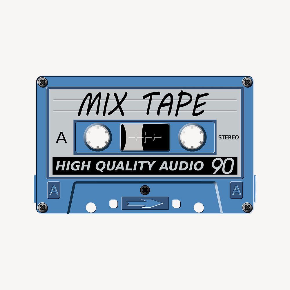 Cassette tape sticker, retro music illustration vector. Free public domain CC0 image.