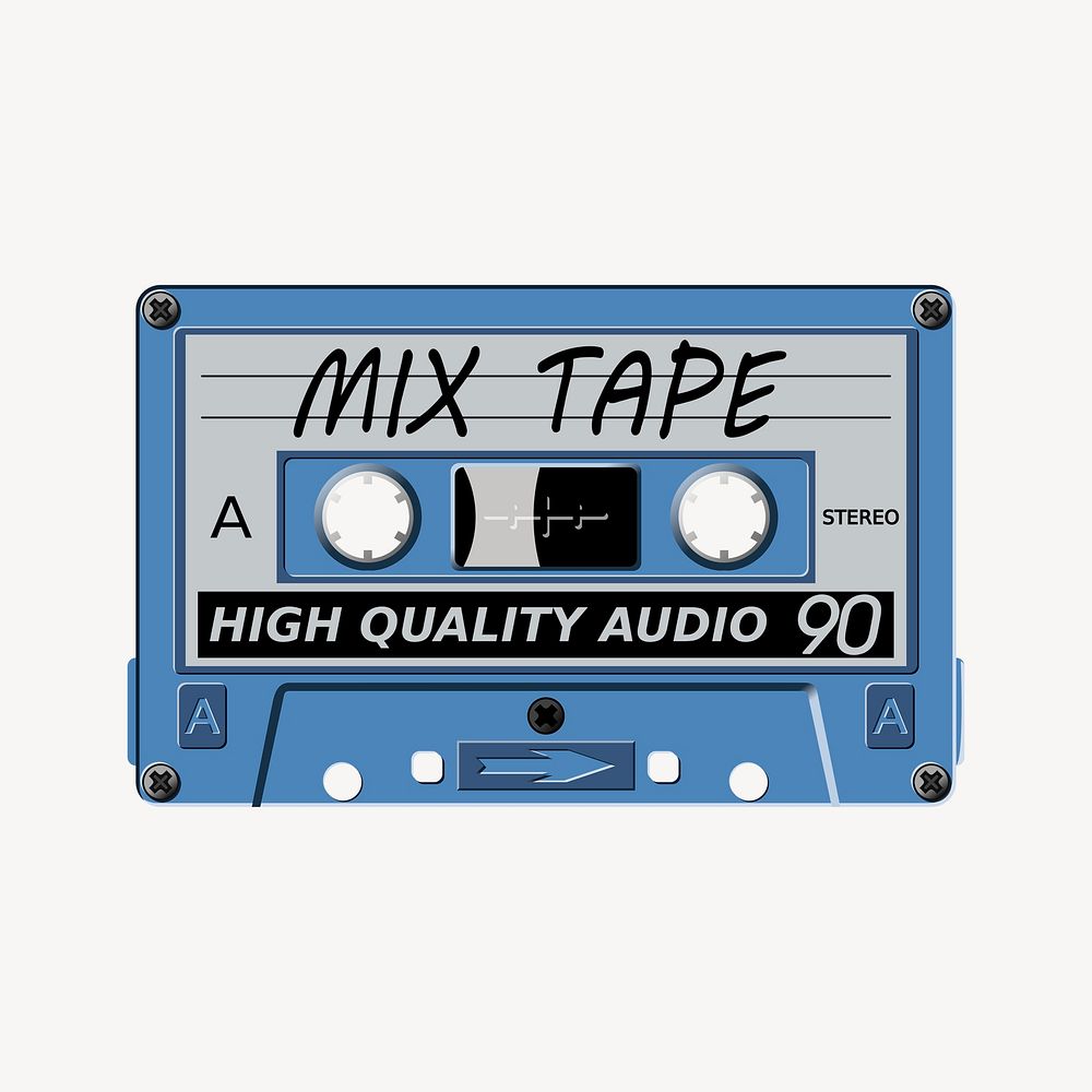 Cassette tape clipart, retro music illustration. Free public domain CC0 image.