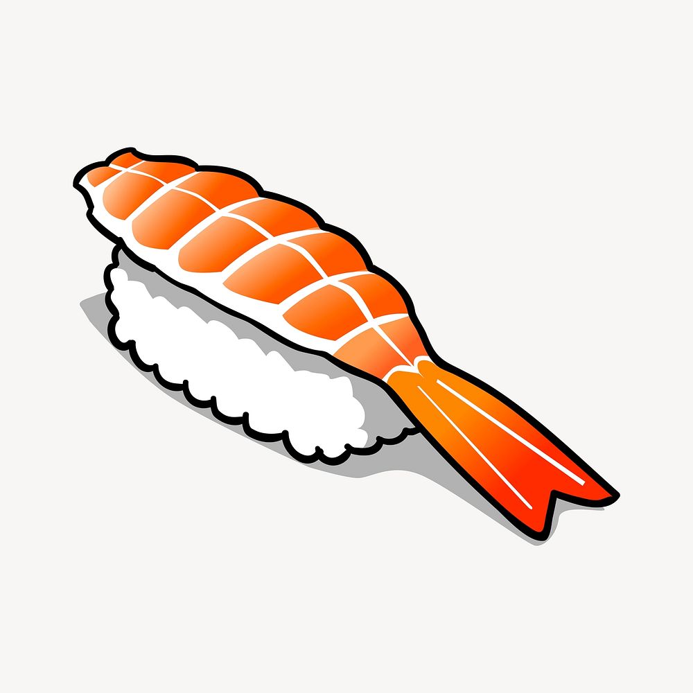 Shrimp sushi sticker, Japanese food illustration vector. Free public domain CC0 image.