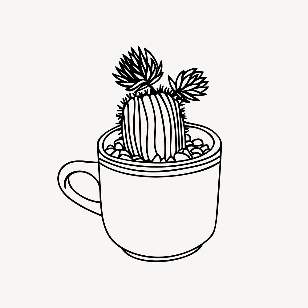 Potted cactus drawing, plant illustration psd. Free public domain CC0 image.