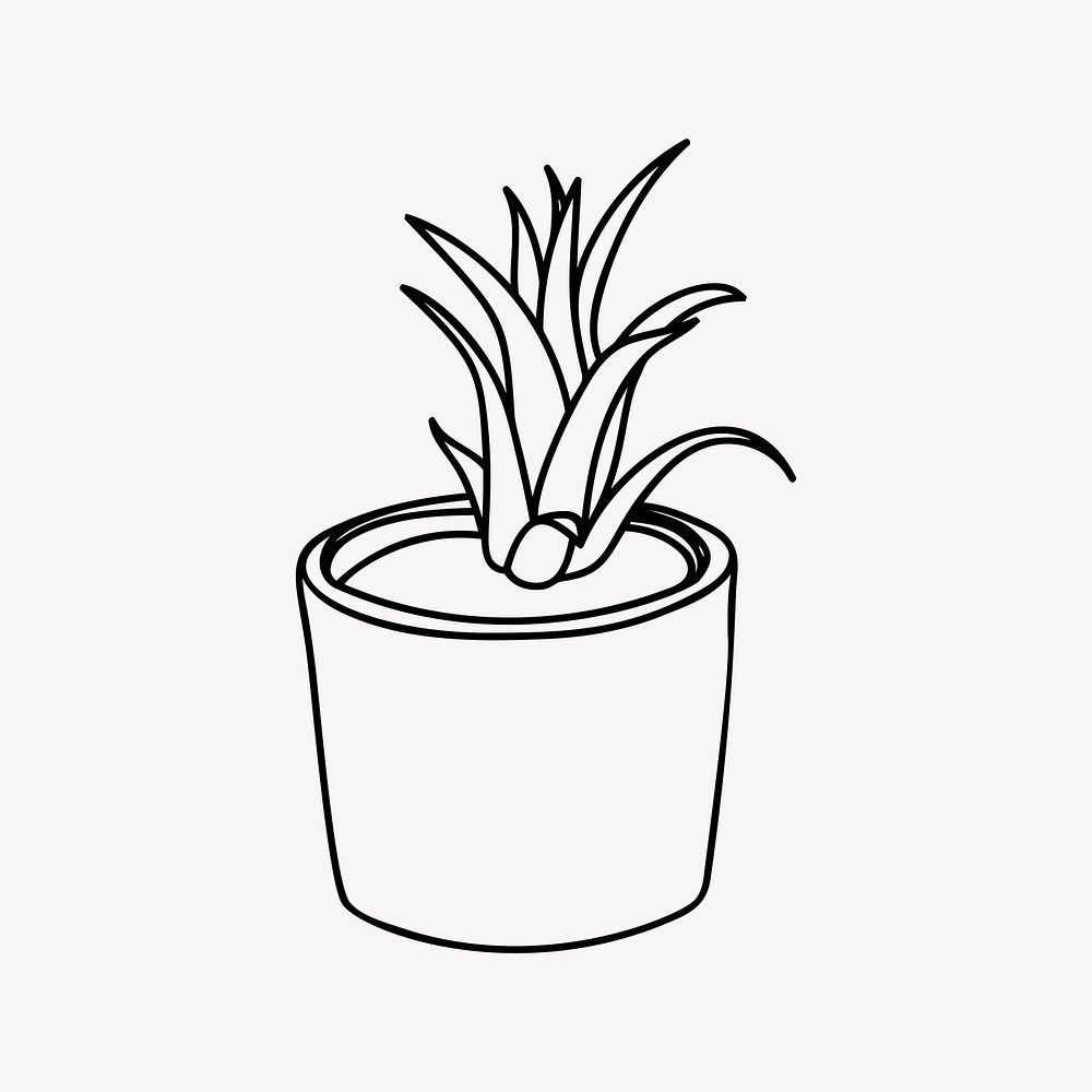 Minimal potted plant drawing, line art illustration vector. Free public domain CC0 image.