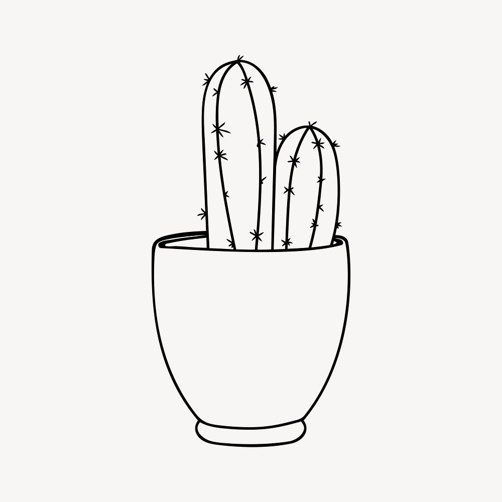 Potted cactus drawing, houseplant illustration. Free public domain CC0 image.