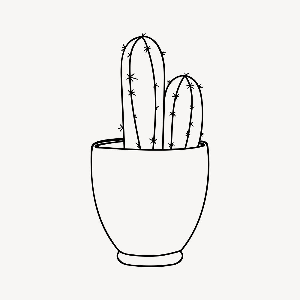 Potted cactus drawing, plant illustration psd. Free public domain CC0 image.