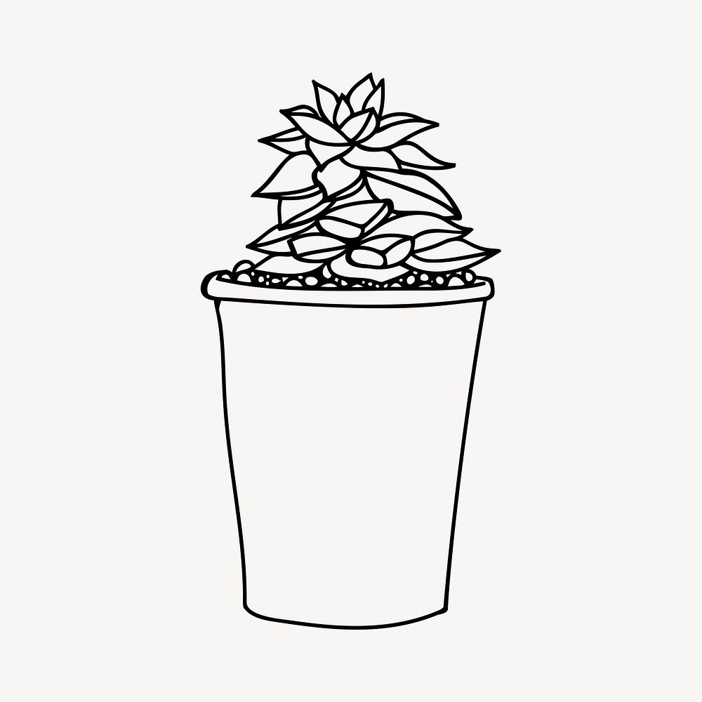 Minimal potted plant drawing, line art illustration. Free public domain CC0 image.