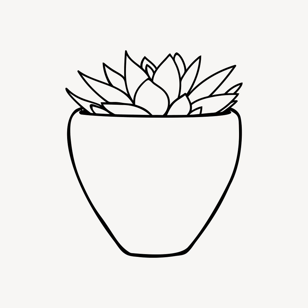 Potted succulent drawing, houseplant illustration. Free public domain CC0 image.