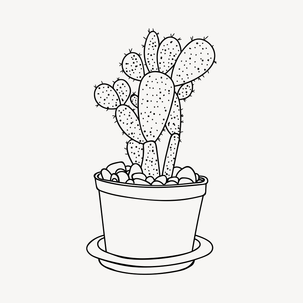 Potted cactus drawing, houseplant illustration. Free public domain CC0 image.