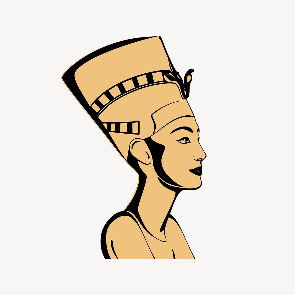 Nefertiti Bust portrait clipart, Egyptian illustration. Free public domain CC0 image.