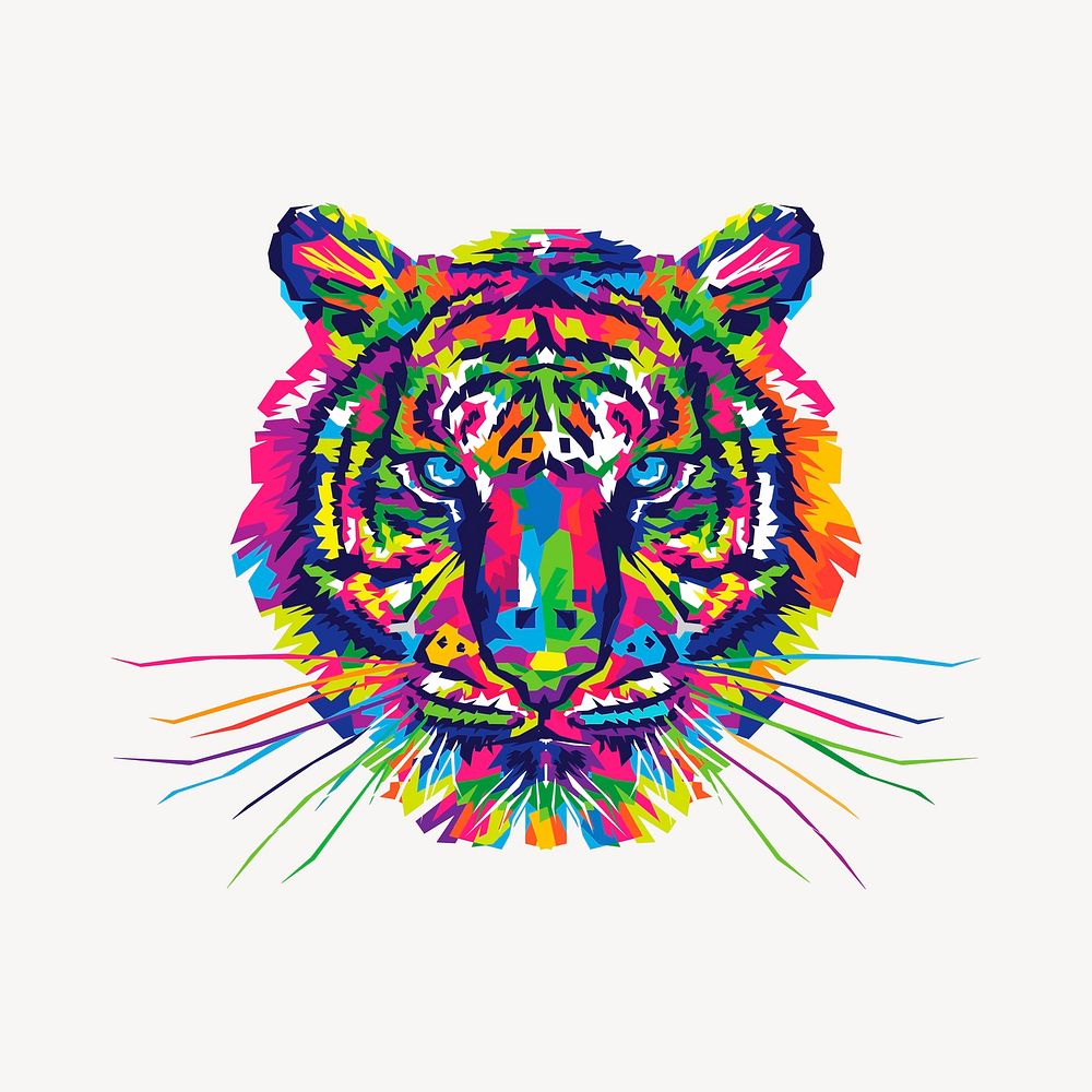 Colorful tiger sticker, animal illustration vector. Free public domain CC0 image.