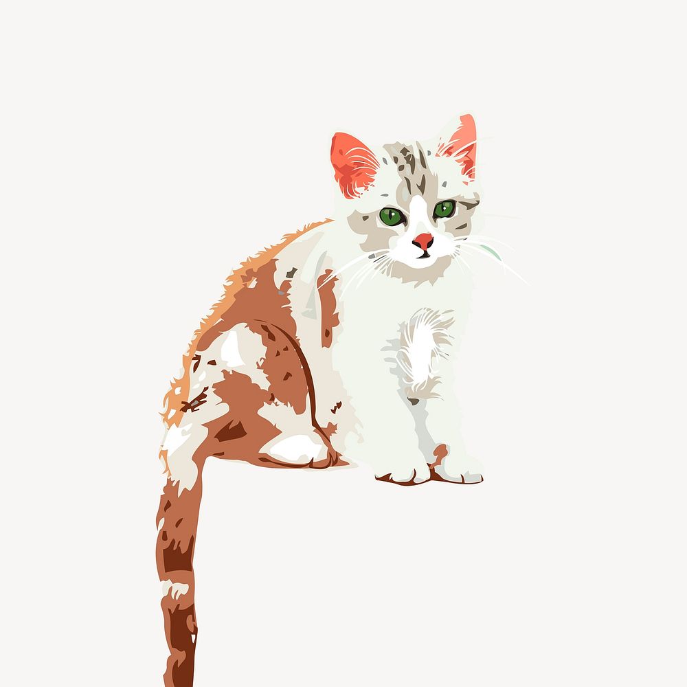 Watercolor kitten sticker, animal illustration vector. Free public domain CC0 image.