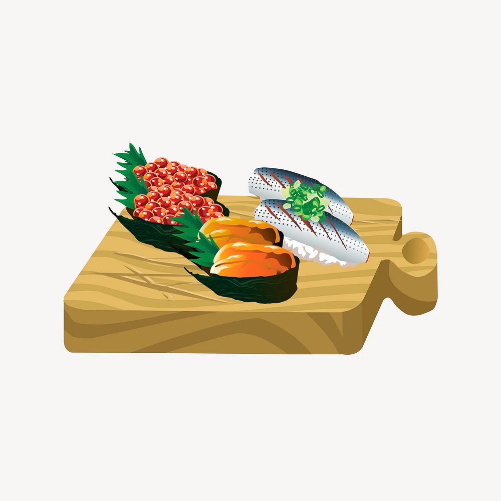 Sushi plate clipart, Japanese food illustration. Free public domain CC0 image.