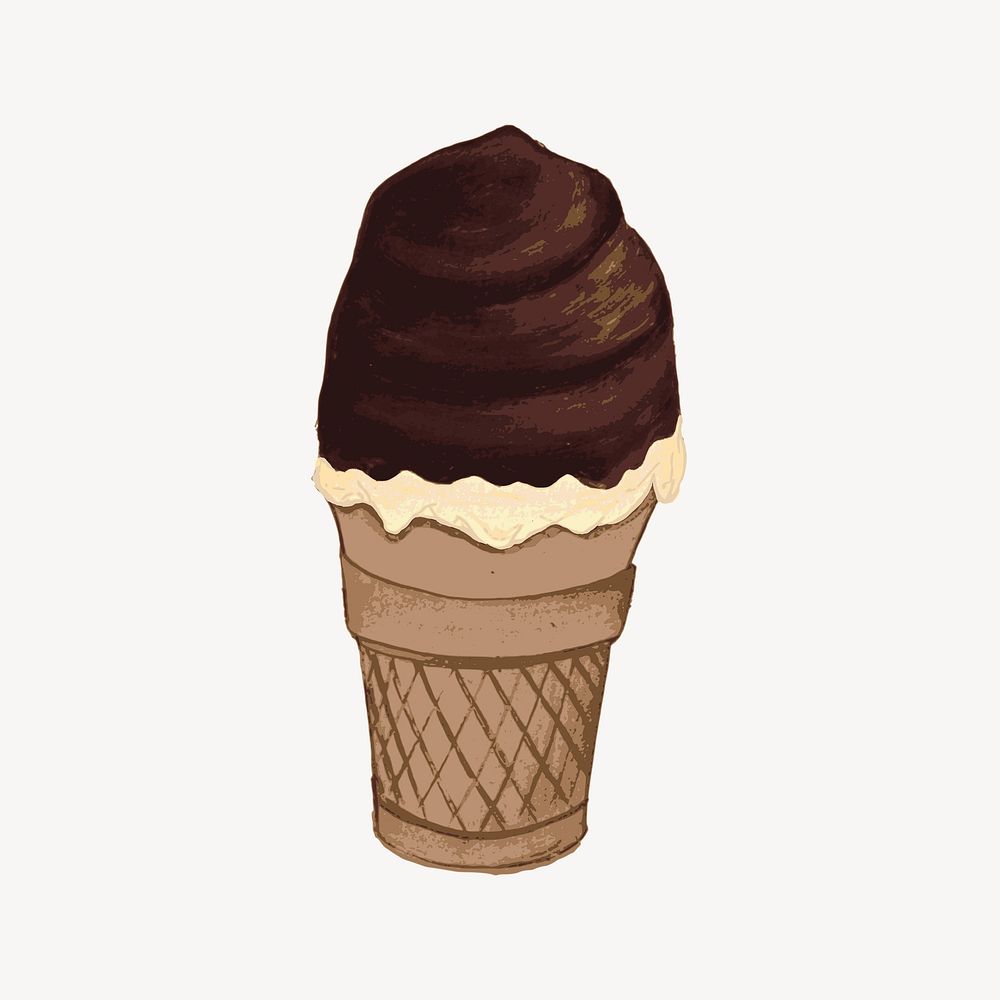 Chocolate ice-cream cone clipart, dessert illustration. Free public domain CC0 image.