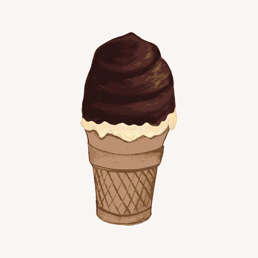 Chocolate ice-cream cone sticker, dessert illustration vector. Free public domain CC0 image.