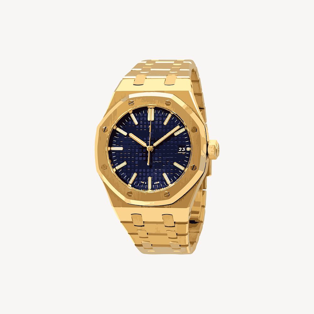 Golden wristwatch clipart, fashion illustration. Free public domain CC0 image.