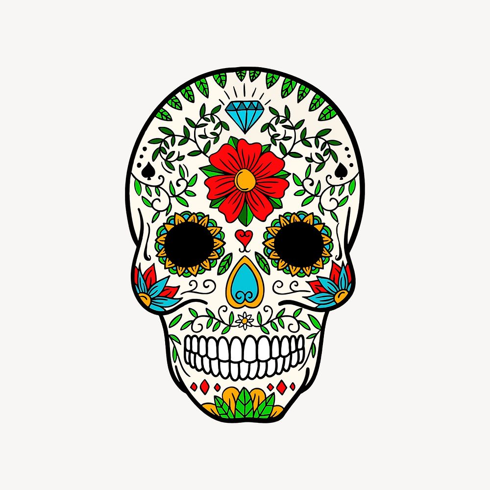 Sugar skull sticker, Day of the dead illustration vector. Free public domain CC0 image.