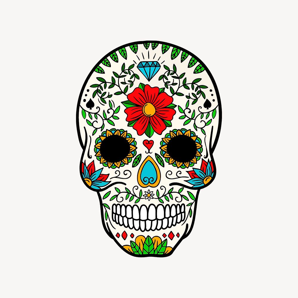 Sugar skull clipart, Day of the dead illustration. Free public domain CC0 image.