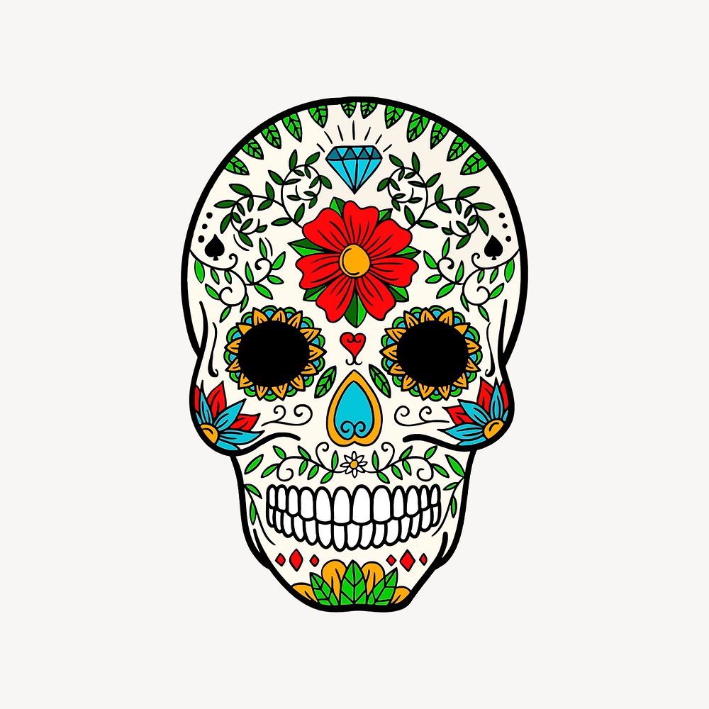 Sugar skull clipart, Day of the dead illustration psd. Free public domain CC0 image.