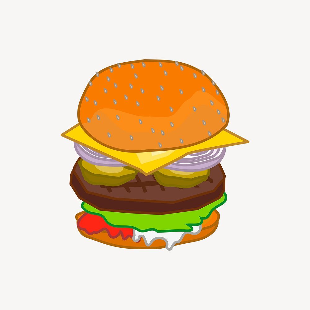 Hamburger clipart, fast food illustration psd. Free public domain CC0 image.