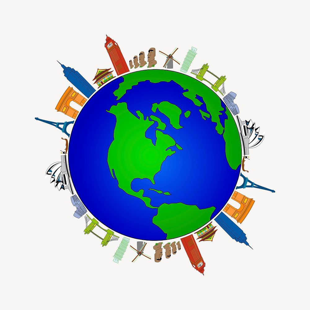 Famous landmarks sticker, globe illustration | Free Vector - rawpixel