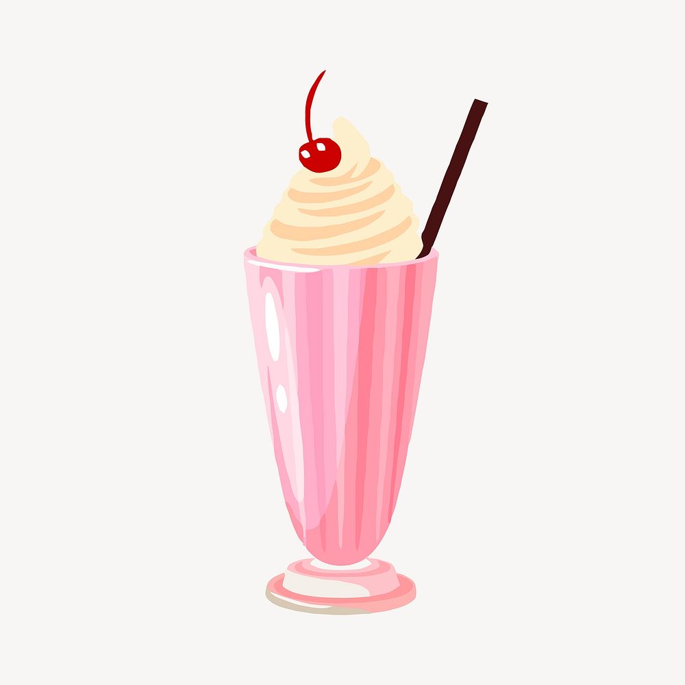 Strawberry milkshake clipart, drinks illustration. Free public domain CC0 image.