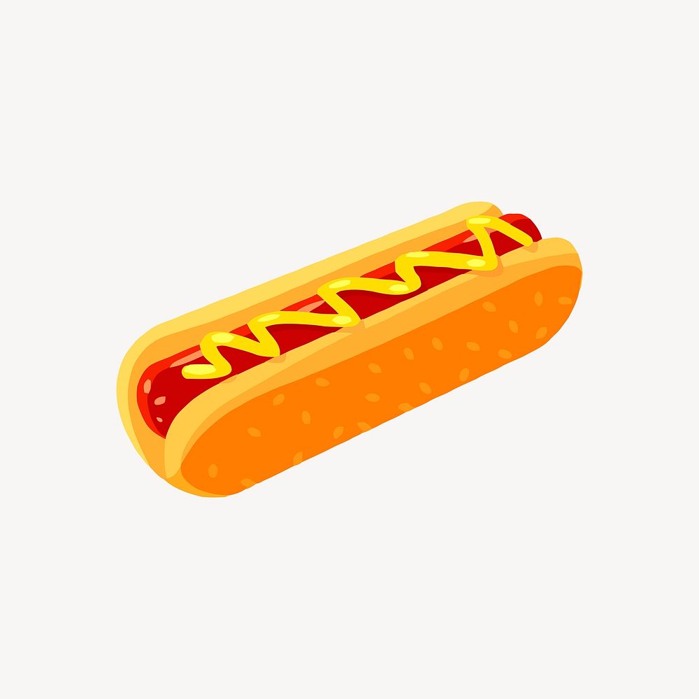 Hotdog clipart, food illustration. Free public domain CC0 image.