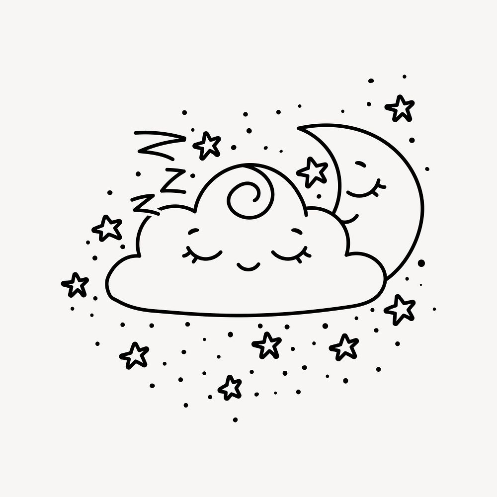 Sleeping cloud and moon drawing, cartoon illustration psd. Free public domain CC0 image.