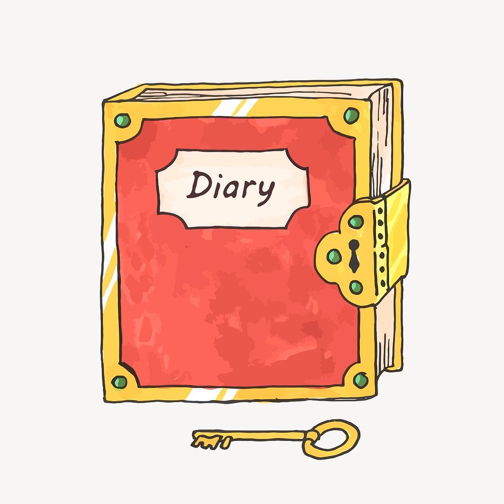 Lockable diary clipart, stationery illustration. Free public domain CC0 image.