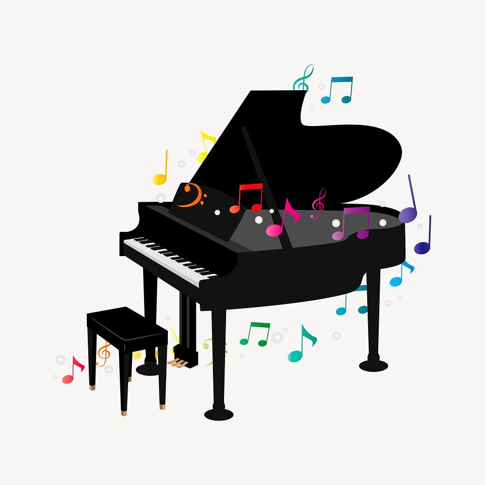 Grand piano sticker, musical instrument illustration vector. Free public domain CC0 image.