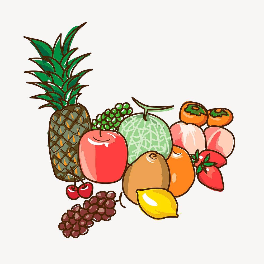Various fruits sticker, healthy food illustration vector. Free public domain CC0 image.