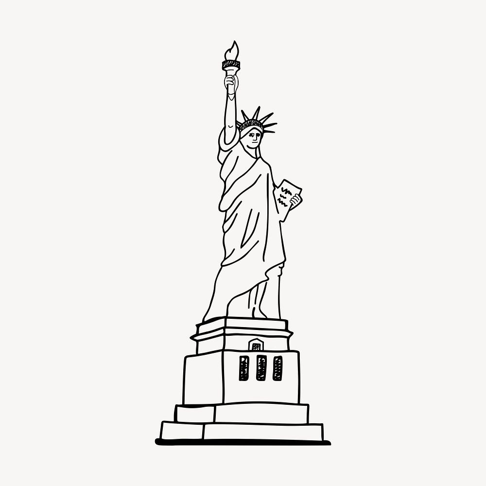 Statue of Liberty drawing, landmark illustration psd. Free public domain CC0 image.