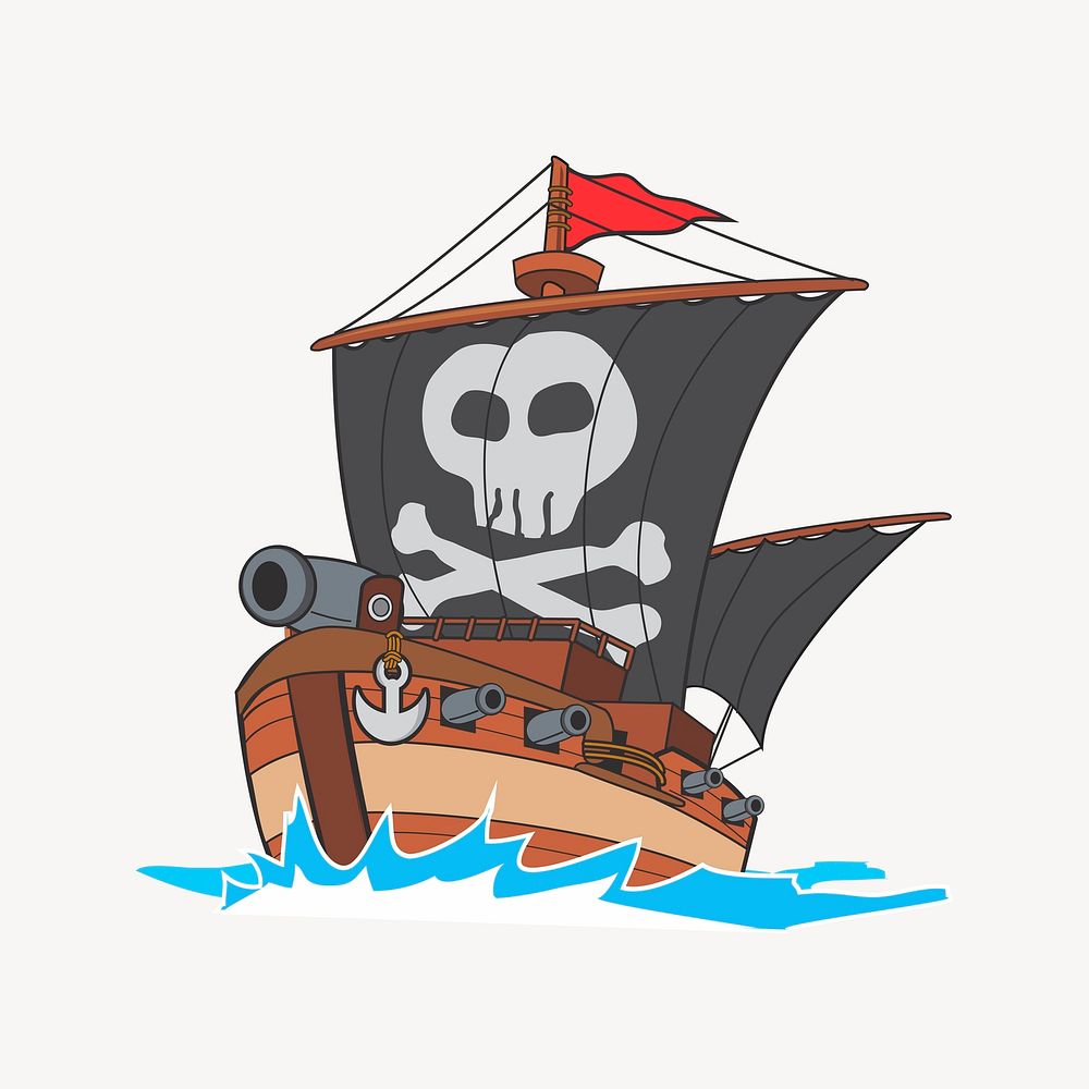 Pirate ship sticker, vehicle illustration vector. Free public domain CC0 image.
