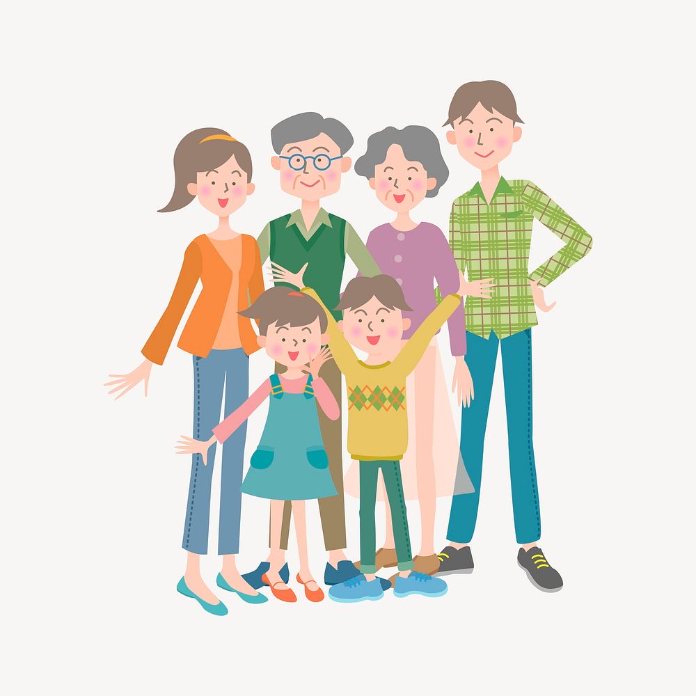 Cute family sticker, cartoon illustration vector. Free public domain CC0 image.