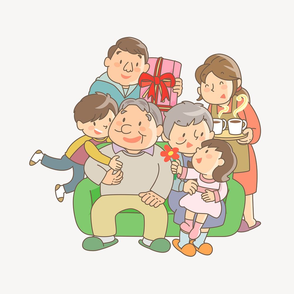 Cute family sticker, cartoon illustration vector. Free public domain CC0 image.