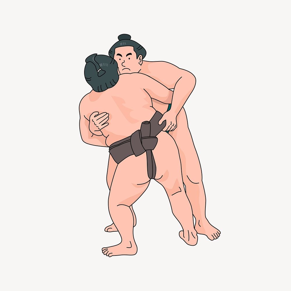 Sumo wrestlers sticker, Japanese sport illustration vector. Free public domain CC0 image.