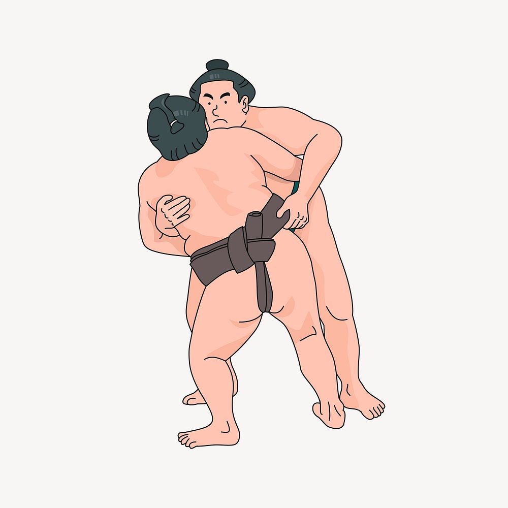 Sumo wrestlers clipart, Japanese sport illustration psd. Free public domain CC0 image.