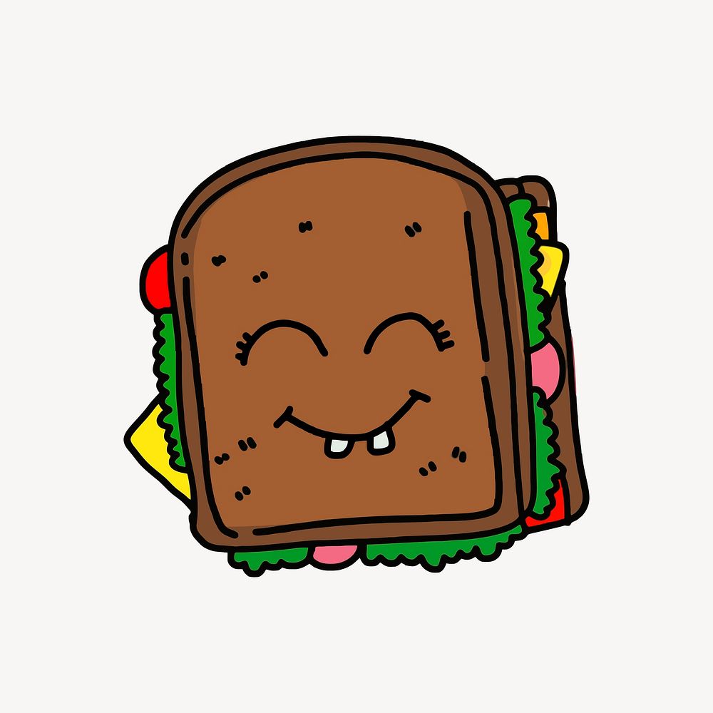 Wholewheat sandwich sticker, food cartoon illustration vector. Free public domain CC0 image.